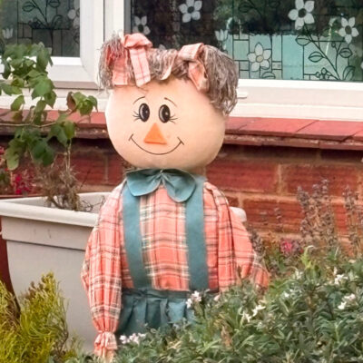 A very pink scarecrow!